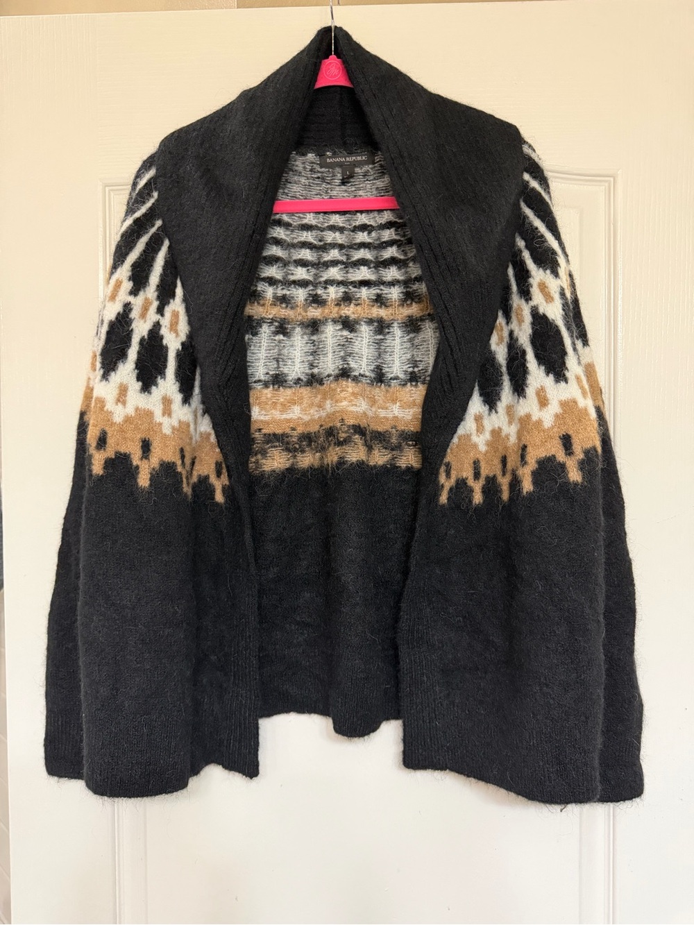 Banana Republic Fair Isle Alpaca Shawl Collar Cardigan L Black Nordic Chunky
